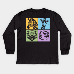 Colorful Wildlife Pop Art Collage Kids Long Sleeve T-Shirt