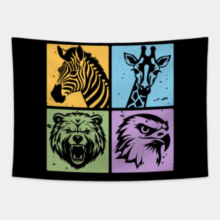 Colorful Wildlife Pop Art Collage Tapestry