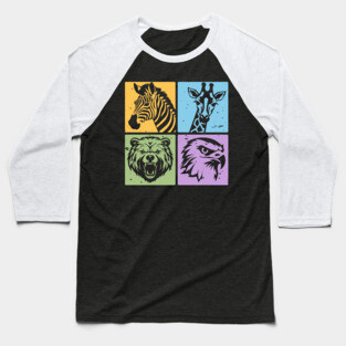 Colorful Wildlife Pop Art Collage Baseball T-Shirt