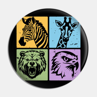 Colorful Wildlife Pop Art Collage Pin