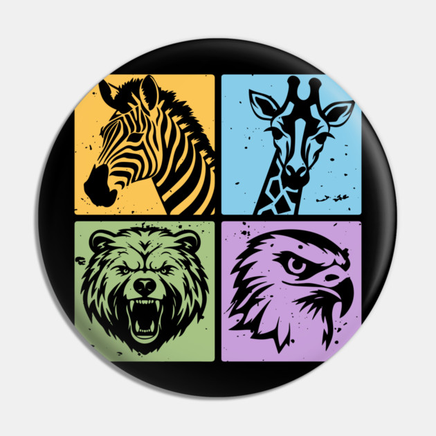 Colorful Wildlife Pop Art Collage Pin by TuncGK