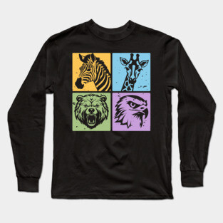 Colorful Wildlife Pop Art Collage Long Sleeve T-Shirt
