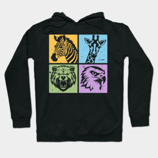 Colorful Wildlife Pop Art Collage Hoodie