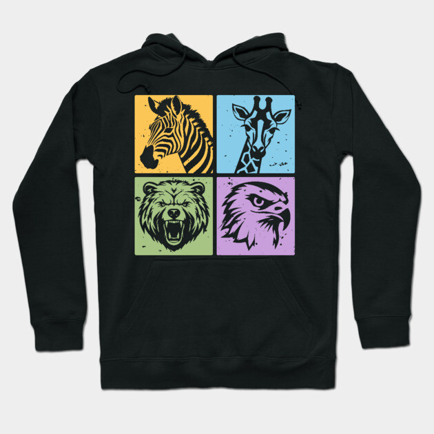 Colorful Wildlife Pop Art Collage Hoodie by TuncGK
