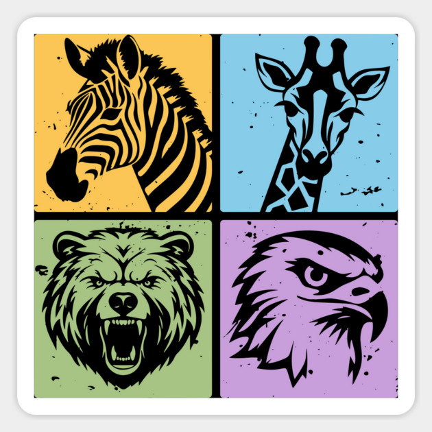 Colorful Wildlife Pop Art Collage Magnet by TuncGK