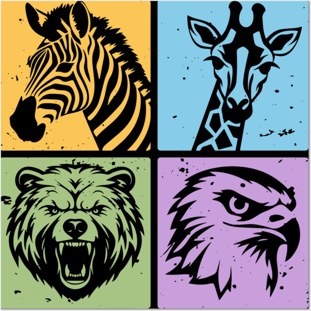 Colorful Wildlife Pop Art Collage Wall Art by TuncGK