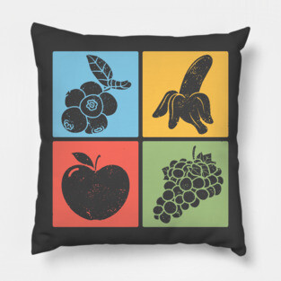 Vibrant Fruit and Berry Retro Grid Art Pillow