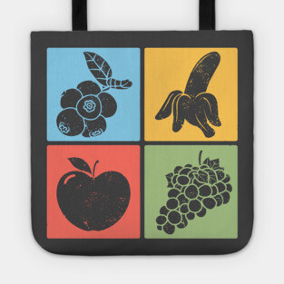 Vibrant Fruit and Berry Retro Grid Art Tote