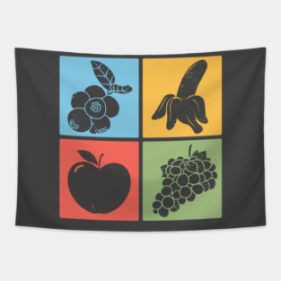 Vibrant Fruit and Berry Retro Grid Art Tapestry