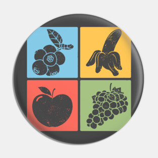 Vibrant Fruit and Berry Retro Grid Art Pin