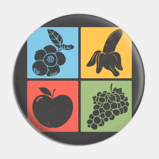 Vibrant Fruit and Berry Retro Grid Art Pin by TuncGK