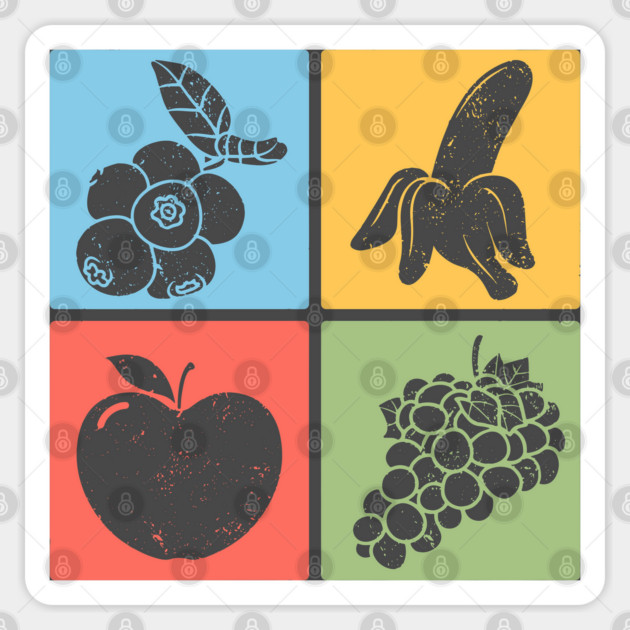 Vibrant Fruit and Berry Retro Grid Art Sticker by TuncGK