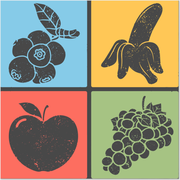 Vibrant Fruit and Berry Retro Grid Art Wall Art by TuncGK