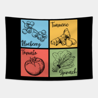 Artistic Herb and Floral Retro Collage Tapestry