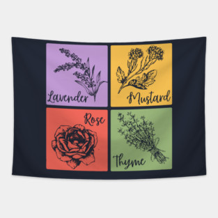 Retro Veggie and Herb Color Grid Tapestry