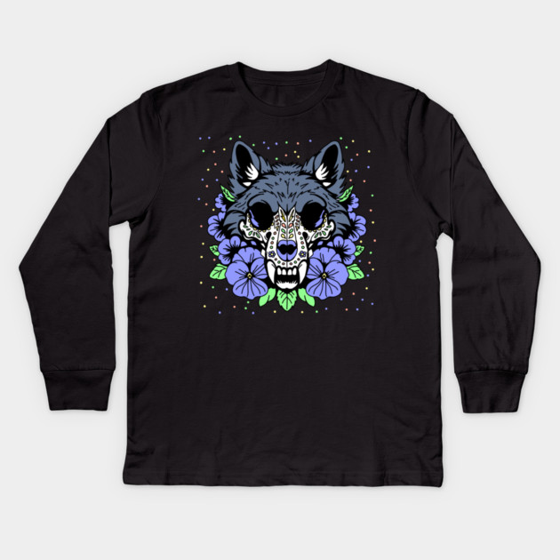 February's Violet & Wolf Skull Kids Long Sleeve T-Shirt by H. R. Sinclair