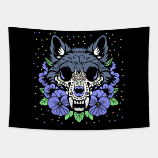 February's Violet & Wolf Skull Tapestry