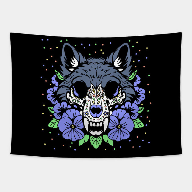 February's Violet & Wolf Skull Tapestry by H. R. Sinclair