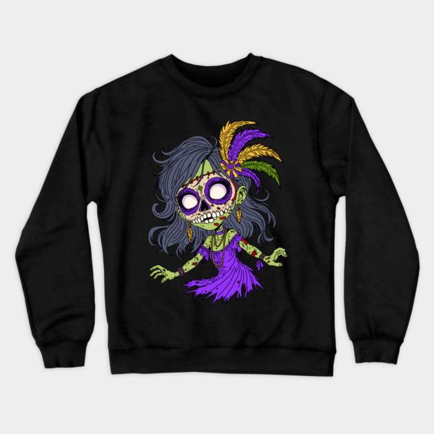 Mardi Gras Zombie Crewneck Sweatshirt by H. R. Sinclair