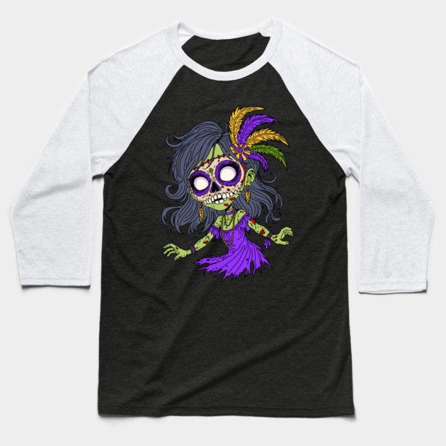 Mardi Gras Zombie Baseball T-Shirt by H. R. Sinclair