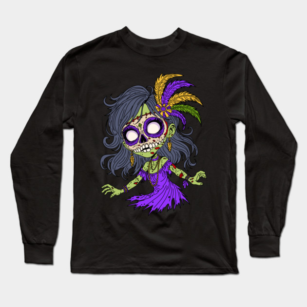 Mardi Gras Zombie Long Sleeve T-Shirt by H. R. Sinclair