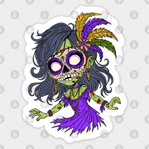 Mardi Gras Zombie Sticker by H. R. Sinclair