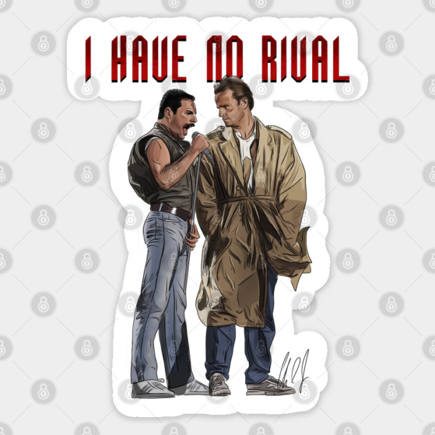 Highlander w/ Freddy Mercury: I Have No Rival Sticker by 51Deesigns