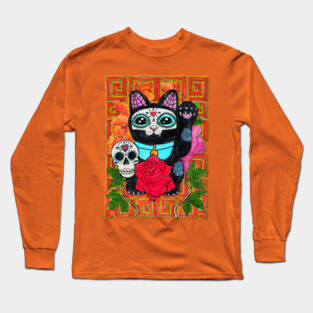 Day of the Dead lucky cat Long Sleeve T-Shirt