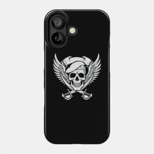 Skull wearing a beret with crossed sabers and wings Phone Case