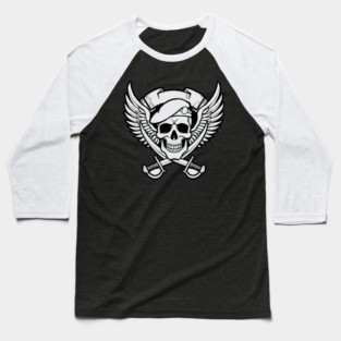 Skull wearing a beret with crossed sabers and wings Baseball T-Shirt