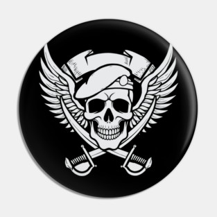 Skull wearing a beret with crossed sabers and wings Pin