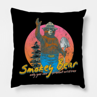 Smokey Bear Retro Smokey Bear Sunset Pillow