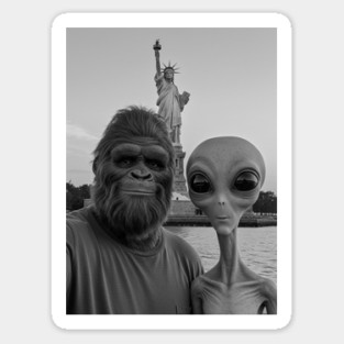 Selfie of Bigfoot and Alien in New York-Statue of Liberty Sticker