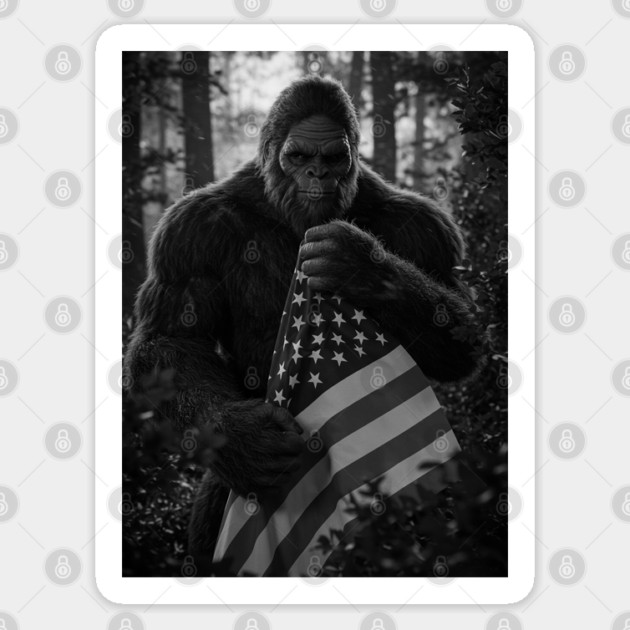 Bigfoot Holding American Flag Sticker by Megadorim