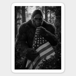Bigfoot Holding American Flag Magnet