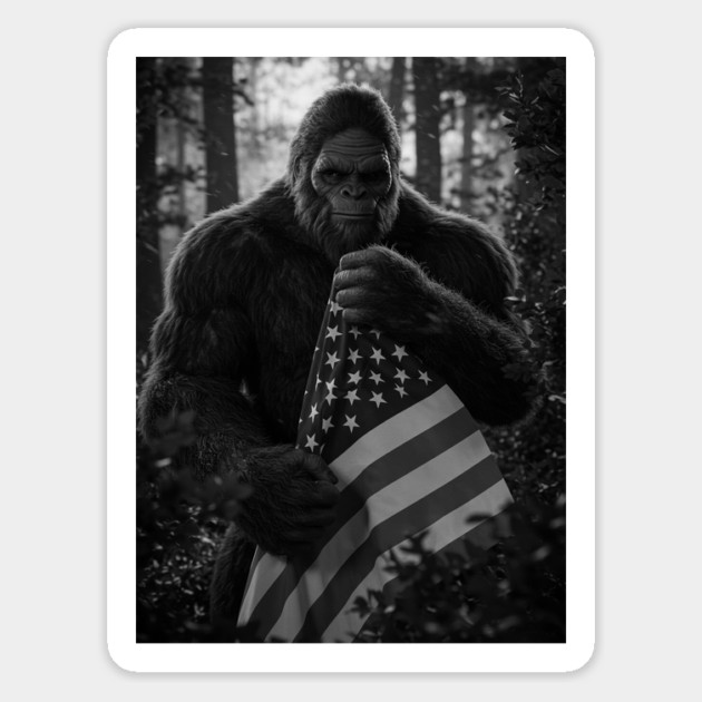 Bigfoot Holding American Flag Magnet by Megadorim