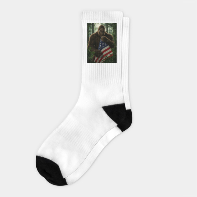 Bigfoot Holding American Flag-2 Socks by Megadorim