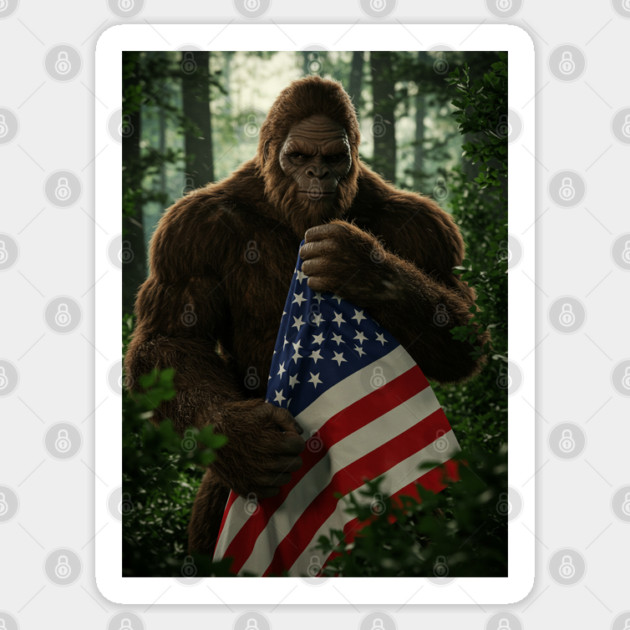 Bigfoot Holding American Flag-2 Sticker by Megadorim