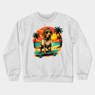 Summer Dog Skateboard Magnet Crewneck Sweatshirt