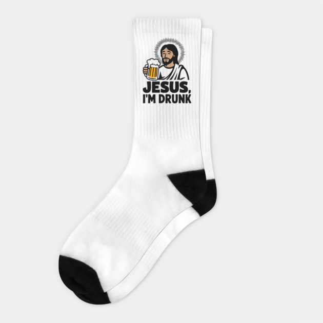 Jesus I'm Drunk Party Drinking Humor Pun Socks by Anticorporati