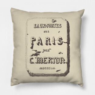 Vintage Paris Typography by Charles Méryon Pillow