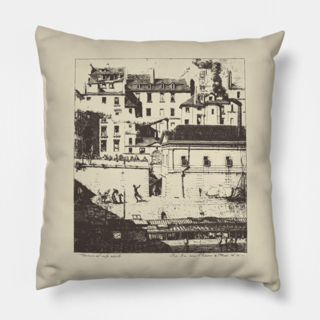 Historic Paris Morgue Illustration by Charles Méryon Pillow by TuncGK