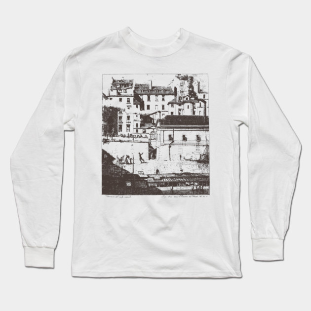 Historic Paris Morgue Illustration by Charles Méryon Long Sleeve T-Shirt by TuncGK