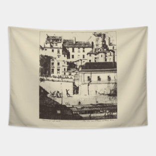 Historic Paris Morgue Illustration by Charles Méryon Tapestry