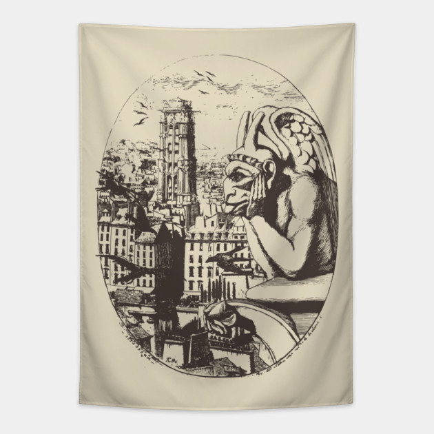 Gargoyle Overlooking Paris by Charles Méryon Tapestry by TuncGK