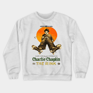 Charlie Chaplin in The Rink - Classic Roller-Skating Comedy Crewneck Sweatshirt