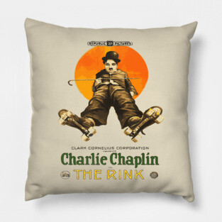 Charlie Chaplin in The Rink - Classic Roller-Skating Comedy Pillow