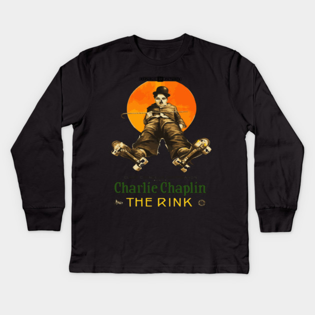 Charlie Chaplin in The Rink - Classic Roller-Skating Comedy Kids Long Sleeve T-Shirt by TuncGK