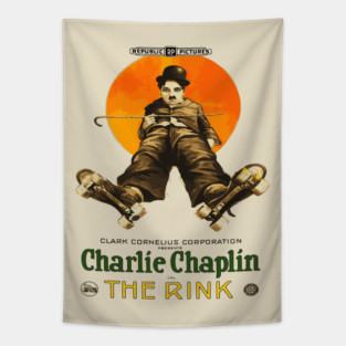 Charlie Chaplin in The Rink - Classic Roller-Skating Comedy Tapestry