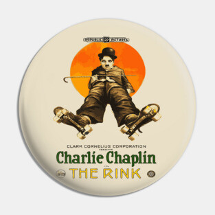 Charlie Chaplin in The Rink - Classic Roller-Skating Comedy Pin